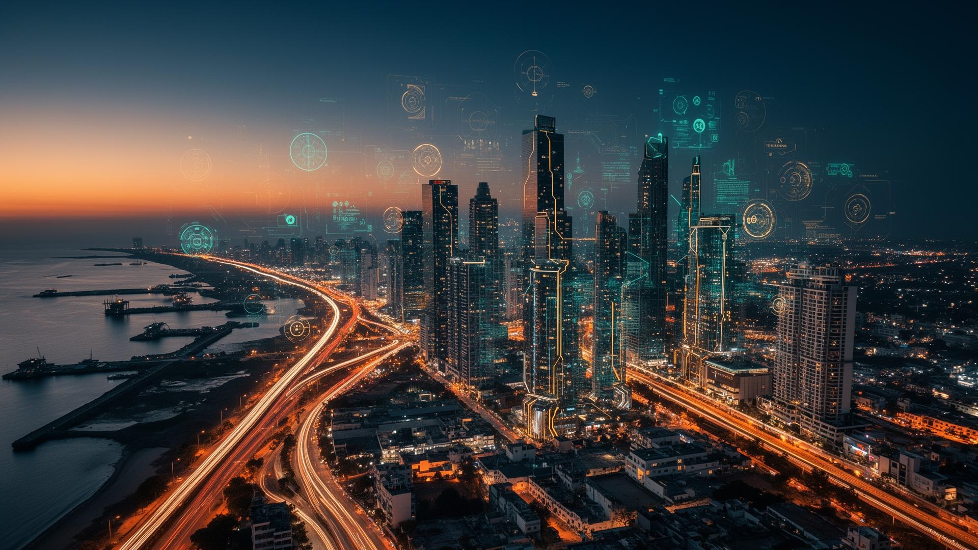 Smart Chennai skyline at dusk